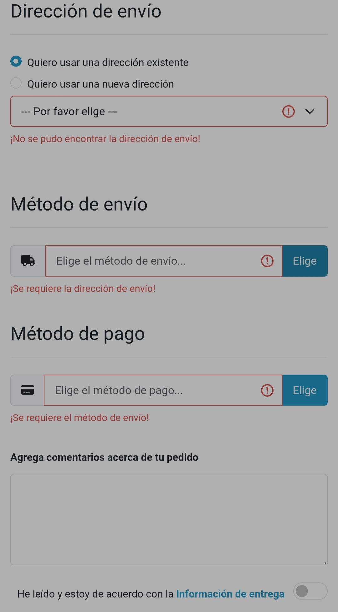 Confirmación de pedido en MIPYMET