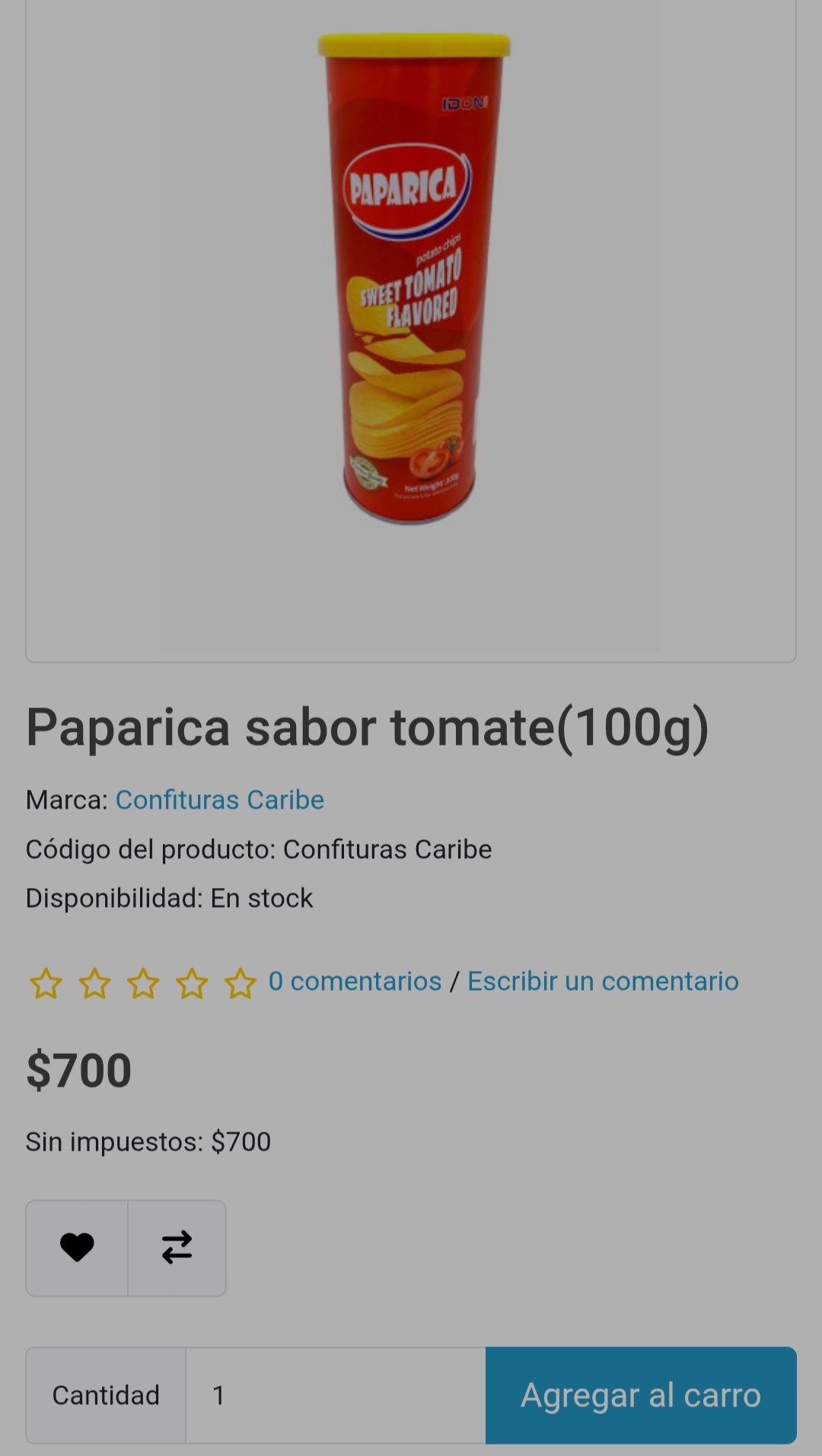 Página de productos en MIPYMET
