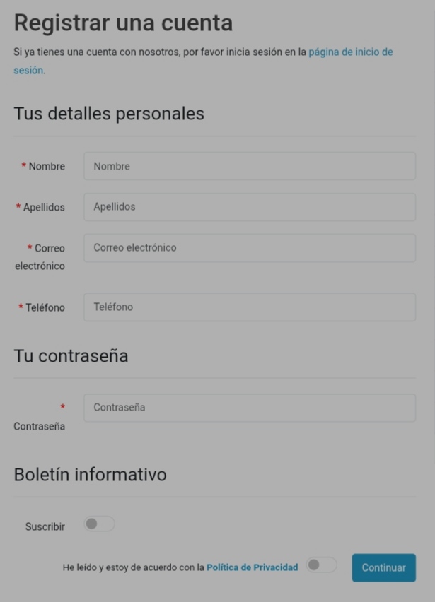 Formulario de registro en MIPYMET